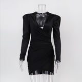 Women Evening Gown Sexy V-neck Spring and Autumn Long Sleeve Party Dress