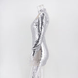 Women Evening Gown Sexy Retro Mesh Stitching Sequins Dress