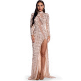 Women's Evening Gown Sexy Retro Long Sleeve See-through Sequins Dress