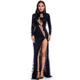 Women's Evening Gown Sexy Retro Long Sleeve See-through Sequins Dress