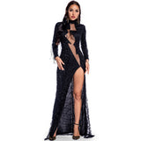 Women's Evening Gown Sexy Retro Long Sleeve See-through Sequins Dress