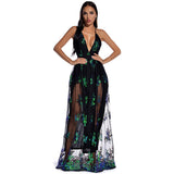 Women Evening Gown Sexy Retro Backless Green Sequins Dress