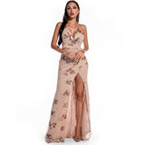Women Evening Gown Sexy Retro Sequined Suspender Dress