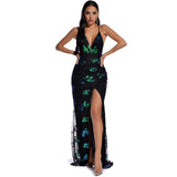 Women Evening Gown Sexy Retro Sequined Suspender Dress