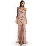 Women Evening Gown Sexy Retro Sequined Suspender Dress