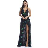 Women Evening Gown Sexy Retro Sequined Suspender Dress