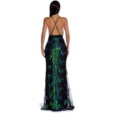 Women Evening Gown Sexy Retro Sequined Suspender Dress