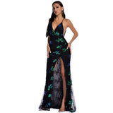 Women Evening Gown Sexy Retro Sequined Suspender Dress