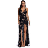 Women Evening Gown Sexy Retro Sequined Suspender Dress