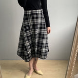 Women Knitted Skirt Autumn Retro Long Tartan Skirt