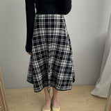 Women Knitted Skirt Autumn Retro Long Tartan Skirt