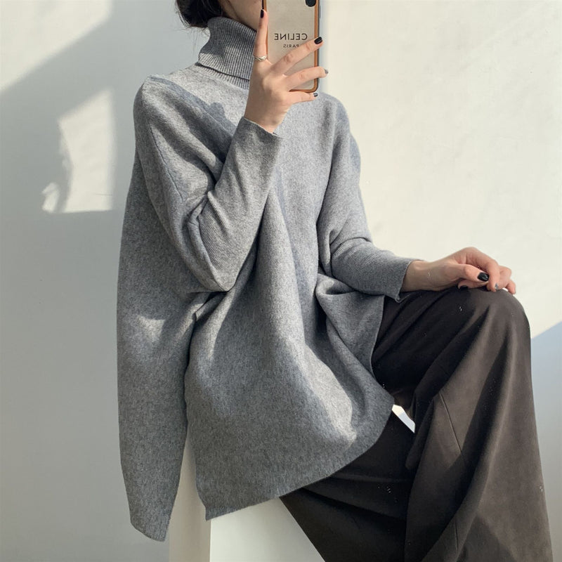 Women Winter Knitted Sweater Loose High Collar Knitted Sweater Top 8t8107