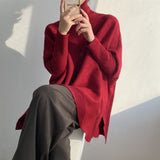 Women Winter Knitted Sweater Loose High Collar Knitted Sweater Top 8t8107