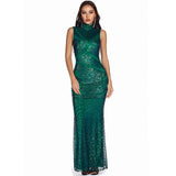 Women Evening Gown Sexy Retro Green Sequins Dress Speed Dress