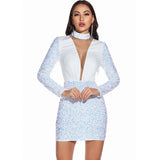 Women's Evening Gown Sexy Retro Long Sleeve Sequins Dress Gown