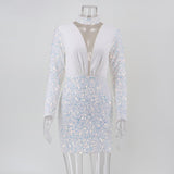 Women's Evening Gown Sexy Retro Long Sleeve Sequins Dress Gown