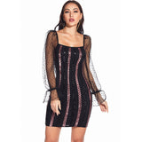 Women Evening Gown Sexy Backless Mesh Stitching Sequins Dress