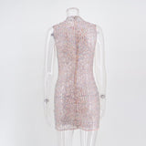 Women Evening Gown Sexy Sheer Mesh Stitching Sequins Dress