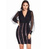 Women Evening Gown Sexy Casual Mesh Stitching Sequins Dress