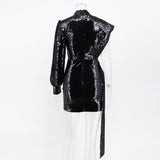 Women Evening Gown Sexy Retro Mesh Stitching Sequins Dress