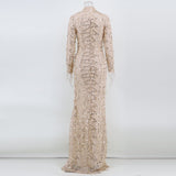 Women's Evening Gown Sexy Retro Long Sleeve See-through Sequins Dress