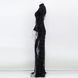 Women's Evening Gown Sexy Retro Long Sleeve See-through Sequins Dress