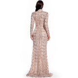 Women's Evening Gown Sexy Retro Long Sleeve See-through Sequins Dress