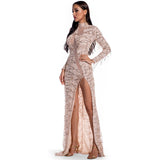Women's Evening Gown Sexy Retro Long Sleeve See-through Sequins Dress