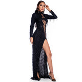 Women's Evening Gown Sexy Retro Long Sleeve See-through Sequins Dress