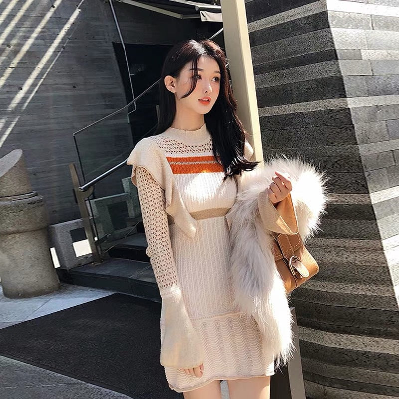 Women Maxi Dress Autumn and Winter Long Sleeve Slim Fit Knitted Dress