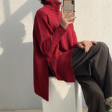Women Winter Knitted Sweater Loose High Collar Knitted Sweater Top 8t8107