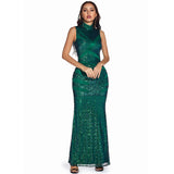 Women Evening Gown Sexy Retro Green Sequins Dress Speed Dress