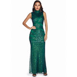 Women Evening Gown Sexy Retro Green Sequins Dress Speed Dress
