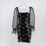 Women Evening Gown Sexy Mesh Long Sleeve Stitching Sequins Dress