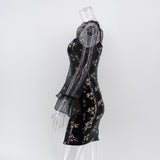 Women Evening Gown Sexy Mesh Long Sleeve Stitching Sequins Dress
