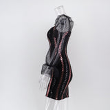Women Evening Gown Sexy Backless Mesh Stitching Sequins Dress