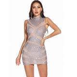 Women Evening Gown Sexy Sheer Mesh Stitching Sequins Dress