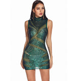 Women Evening Gown Sexy Sheer Mesh Stitching Sequins Dress