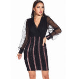 Women Evening Gown Sexy Casual Mesh Stitching Sequins Dress
