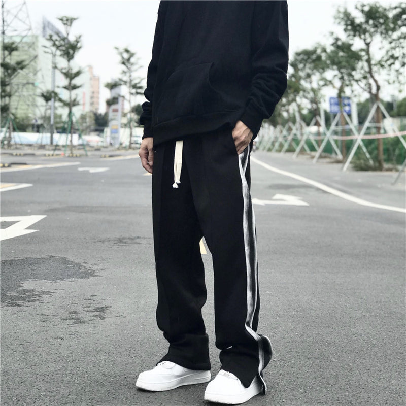 Men Sweatpants Side Stripes Baggy Straight Trousers