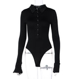Women Jumpsuit Spring Sexy Button Lapel Long Sleeve Jumpsuit