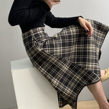 Women Knitted Skirt Autumn Retro Long Tartan Skirt