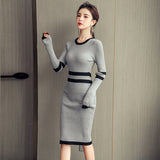 Women Maxi Dress Spring and Autumn Sexy round Neck Knitted Sheath Dress