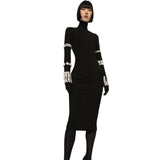 Women Dresses Autumn and Winter Turtleneck Long Sleeve Bandage One-Piece Dress Party Dress (Ont0408)