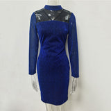 Women's Evening Gown Sexy See-through Stitching Long Sleeve Sequins Dress