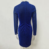 Women's Evening Gown Sexy See-through Stitching Long Sleeve Sequins Dress