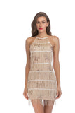 Women's Evening Gown Tassel Sequins Sling Backless Dress Summer