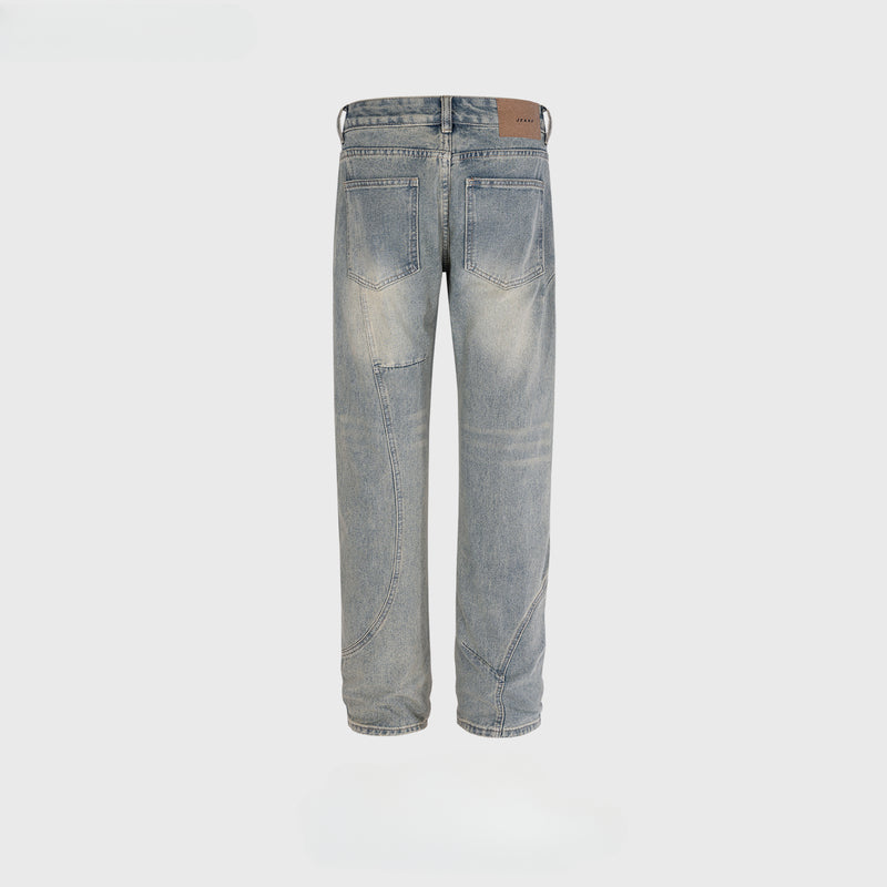 MIJKO Men's Vintage Pants MIJKO Spliced trousers men's and women's washing water high street trendy jeans