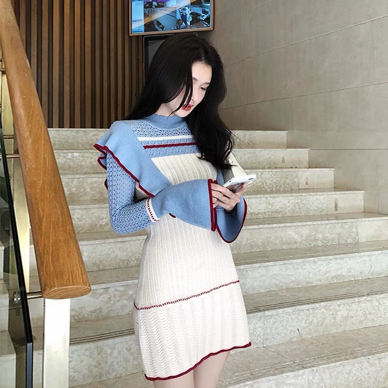 Women Maxi Dress Autumn and Winter Long Sleeve Slim Fit Knitted Dress