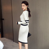 Women Maxi Dress Spring and Autumn Sexy round Neck Knitted Sheath Dress